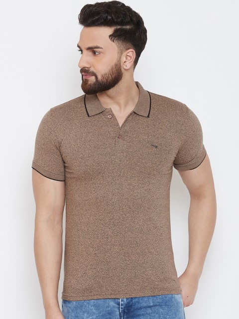 

Okane Men Tan Brown Solid Polo Collar T-shirt