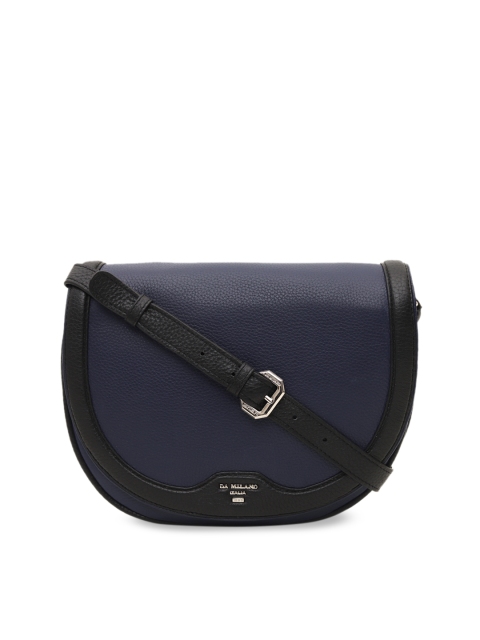 

Da Milano Navy Blue & Black Leather Colourblocked Sling Bag