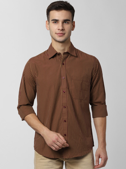 

Peter England Men Maroon & Yellow Slim Fit Striped Casual Shirt