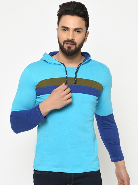 

oneliner Men Blue & Green Striped Hood T-shirt