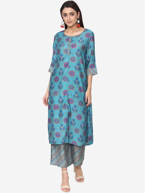 

Laabha Women Blue & Pink Printed Kurta with Palazzos