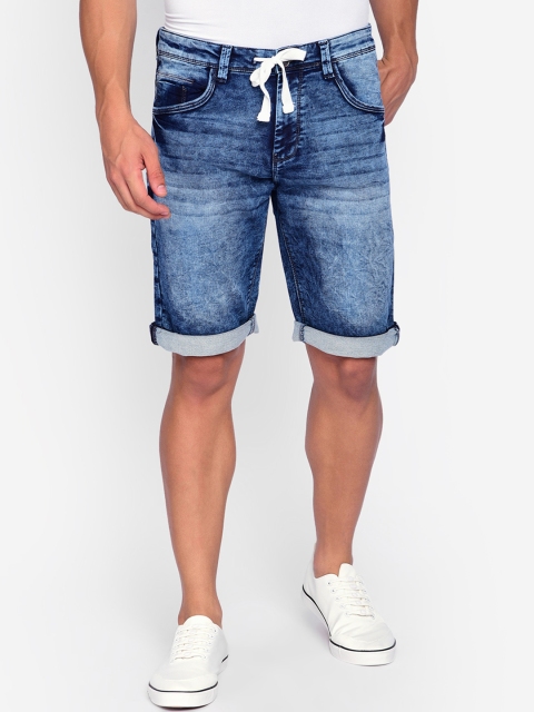 beevee Men Blue Washed Regular Fit Denim Shorts