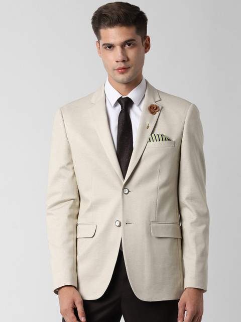 

Peter England Men Cream Coloured Solid Slim-Fit Single-Breasted Formal Blazer