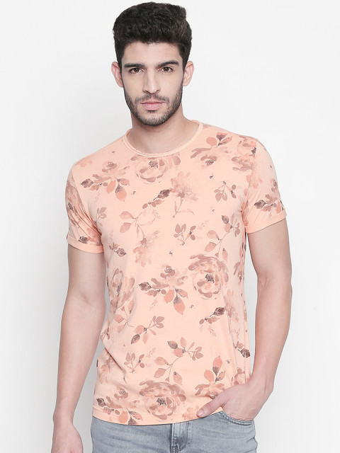 

Mufti Men Orange Printed Round Neck Slim Fit Pure Cotton T-shirt