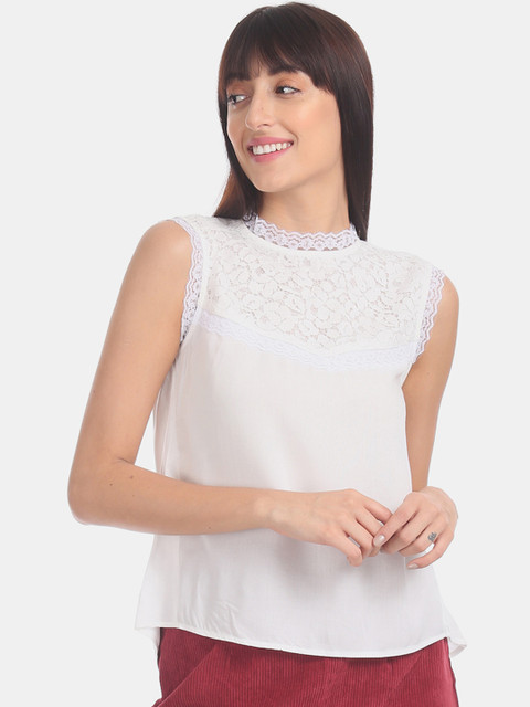 

Aeropostale Women White Self Design A-Line Top