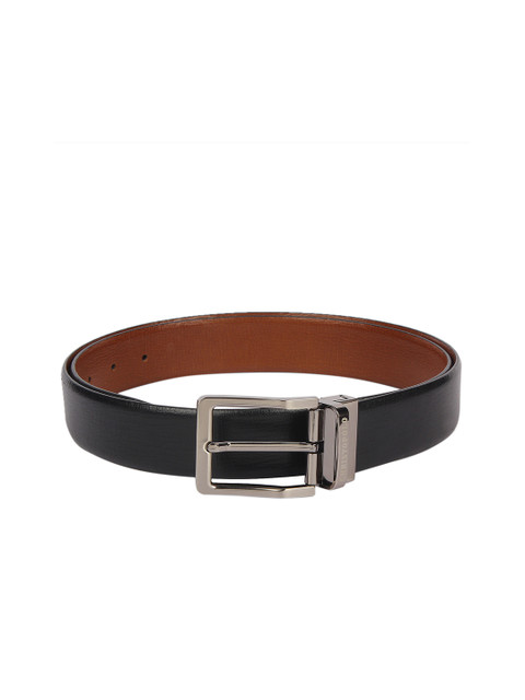 

CHRISTOPOLO Men Black & Brown Textured Leather Reversible Belt