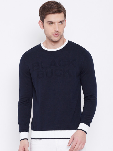 

BLACK BUCK Men Navy Blue Solid Pullover