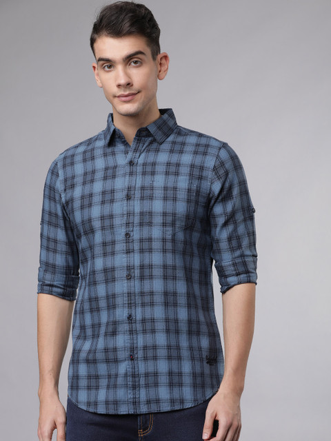 

Ecko Unltd Men Blue & Navy Blue Slim Fit Checked Casual Shirt