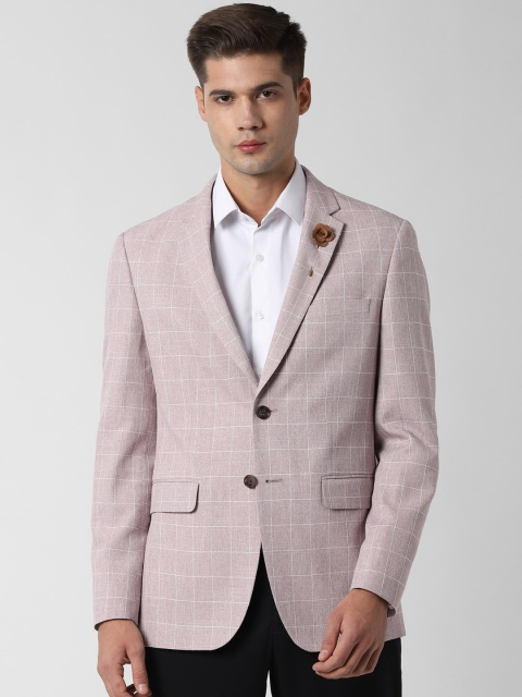 

Peter England Men Pink & White Checked Slim-Fit Single-Breasted Casual Blazer