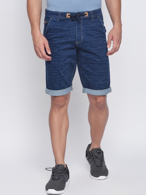 

beevee Men Blue Printed Regular Fit Denim Shorts
