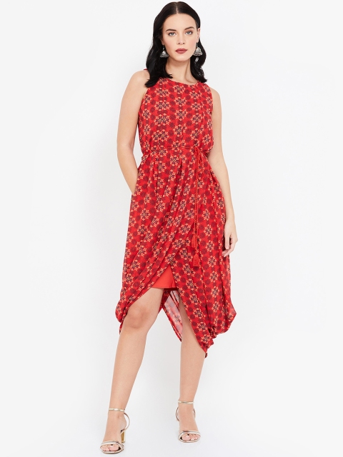 

Colour Me by Melange Women Red Printed Wrap Dress