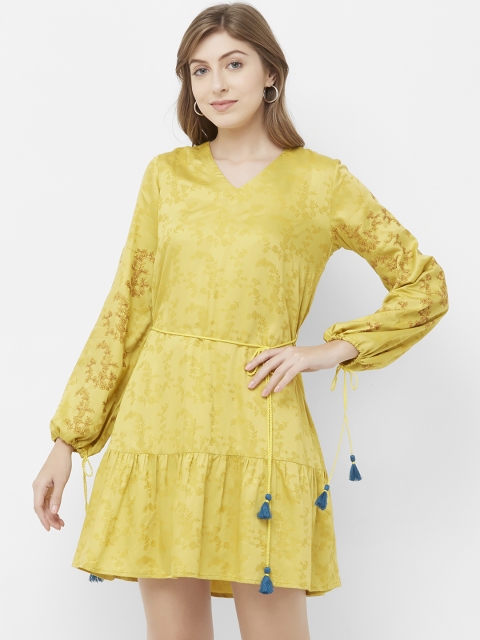 

Soie Women Yellow Printed Fit and Flare Dress