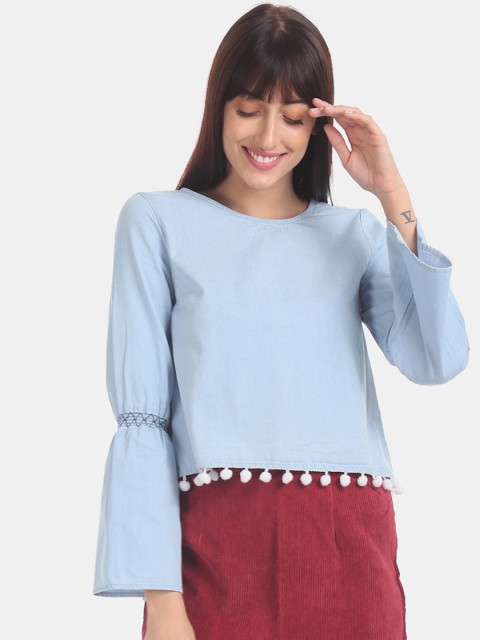 

Aeropostale Women Blue Solid A-Line Top