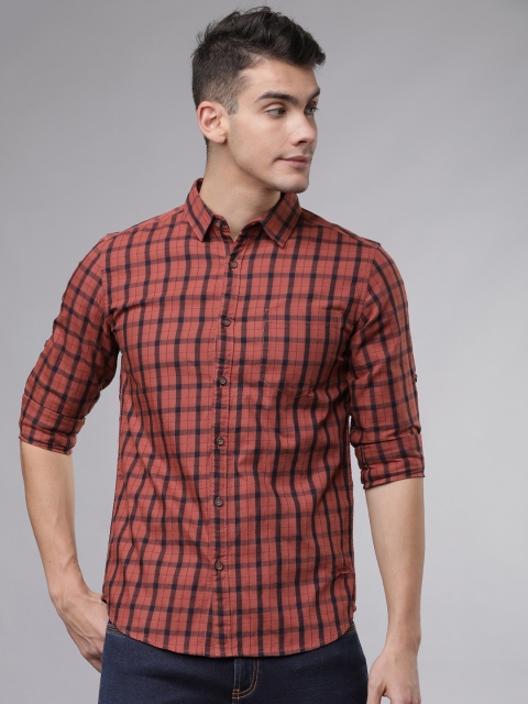 

Ecko Unltd Men Rust & Black Slim Fit Checked Casual Shirt