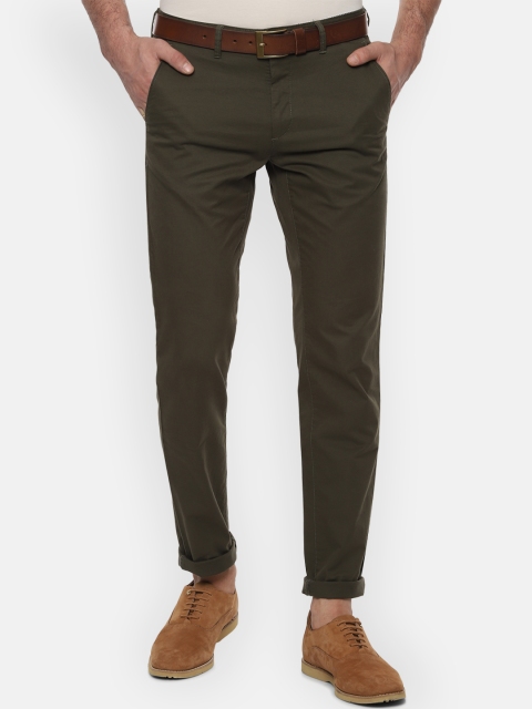 

Van Heusen Sport Men Olive Brown Slim Fit Solid Regular Trousers