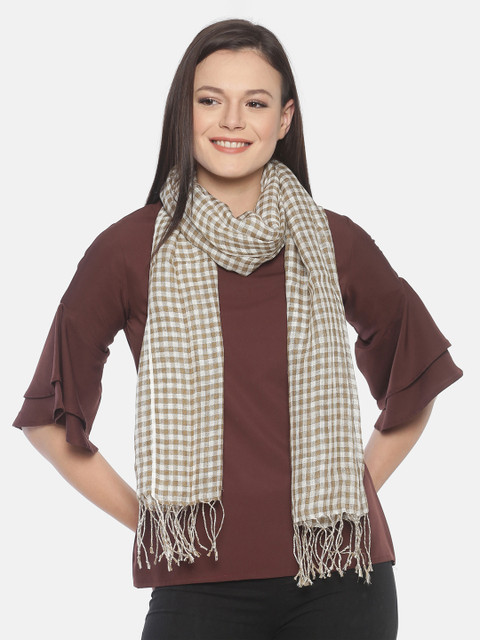 

Linen Club Women Brown & White Linen Checked Stole
