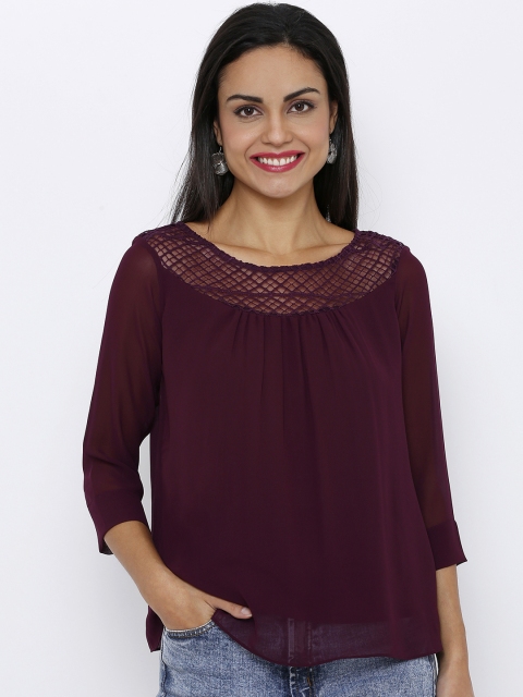 

Soie Women Burgundy Solid A-Line Top