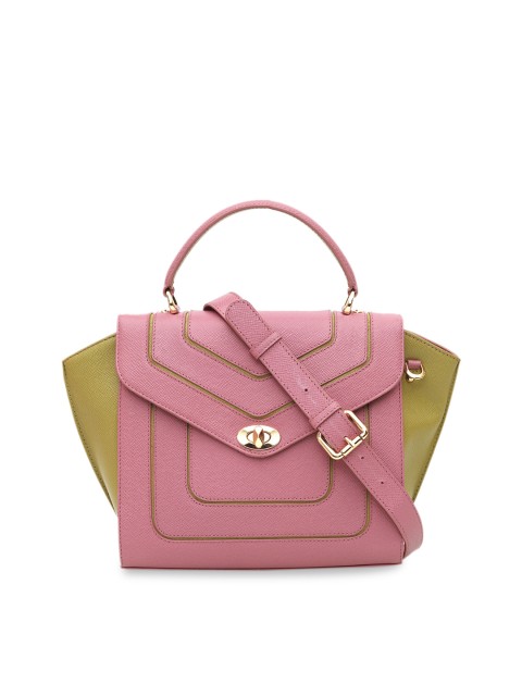 

Da Milano Pink & Olive Green Colourblocked Leather Satchel