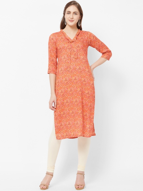 

breya Women Orange & Pink Printed Straight Kurta
