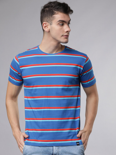 

Ecko Unltd Men Blue & Red Striped Round Neck T-shirt