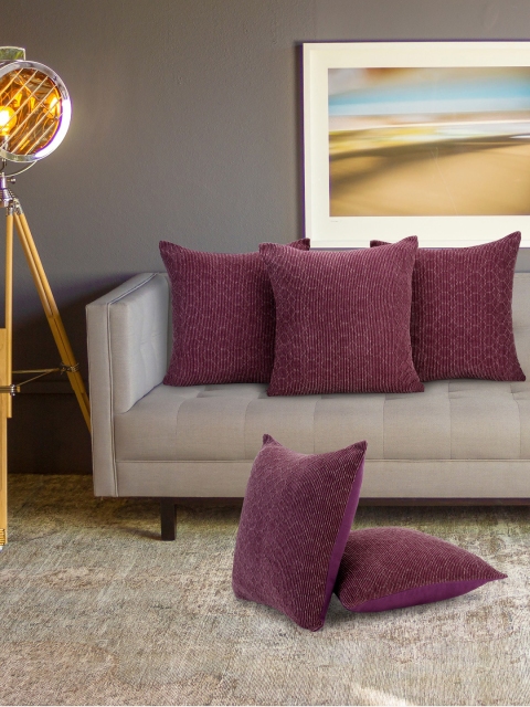 

KLOTTHE Set of 5 Maroon Self Design Square Cushion Covers