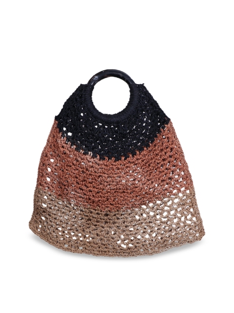

Diwaah Beige & Black Self Design Handheld Bag