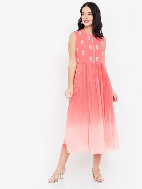 

Colour Me by Melange Women Coral Pink Dyed Fit and Flare Dress