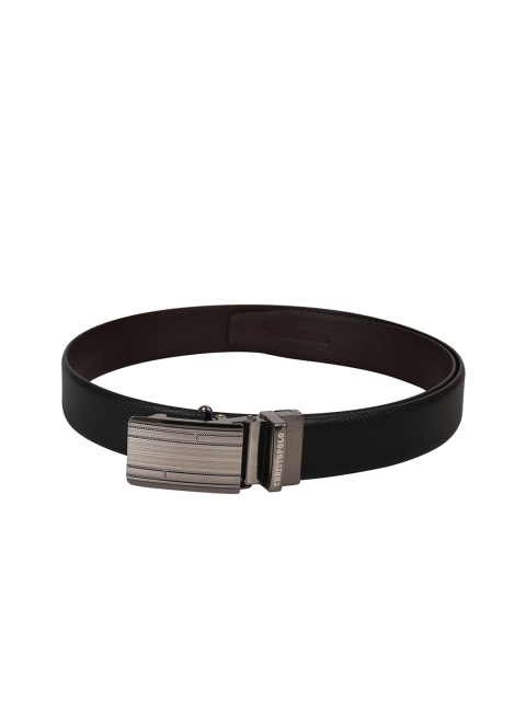 

CHRISTOPOLO Men Black & Brown Textured Leather Reversible Belt