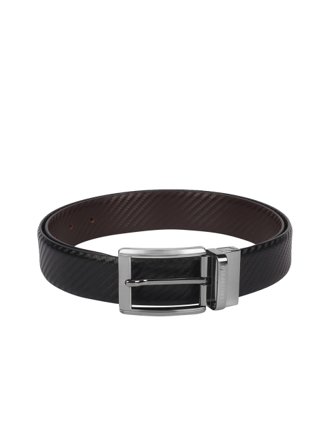 

CHRISTOPOLO Men Black & Brown Textured Leather Reversible Belt