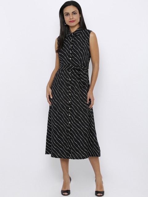 

Soie Women Black & White Striped Shirt Dress