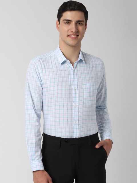 

Peter England Men Blue And White Slim Fit Checked Formal Shirt
