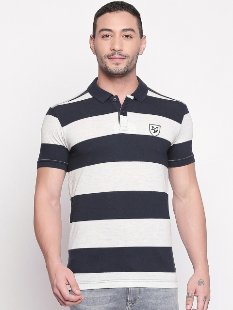 

Mufti Men Off-White Striped Polo Collar Slim Fit T-shirt