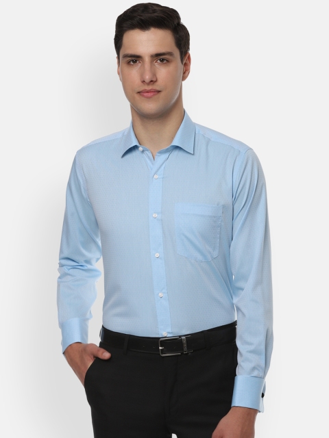 Van Heusen Men Blue Regular Fit Self Design Formal Shirt