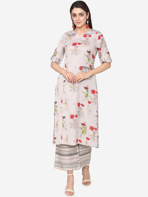 

Laabha Women Cream-Coloured & Red Printed Kurta with Palazzos