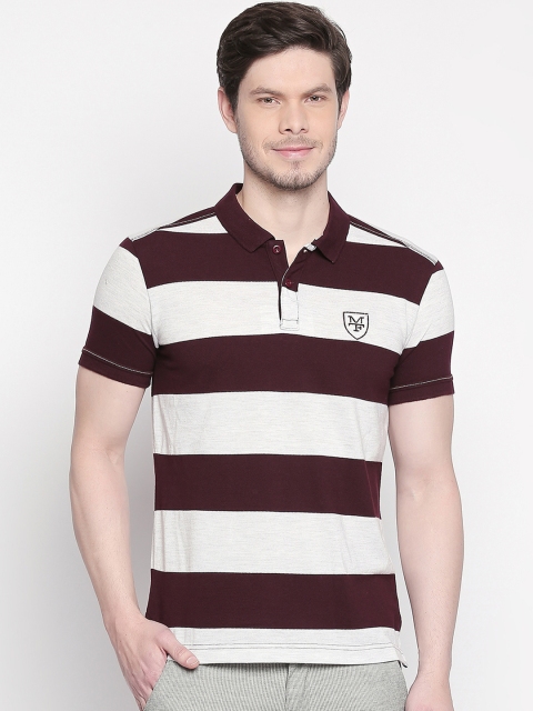 

Mufti Men Off-White Striped Polo Collar Slim Fit T-shirt