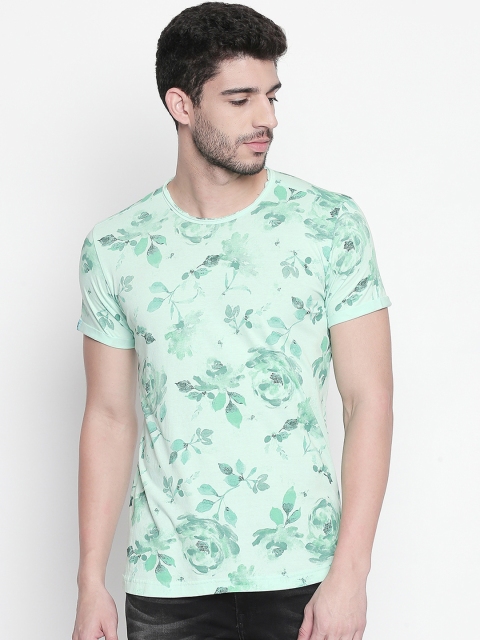 

Mufti Men Sea Green Floral Printed Slim Fit Round Neck T-shirt
