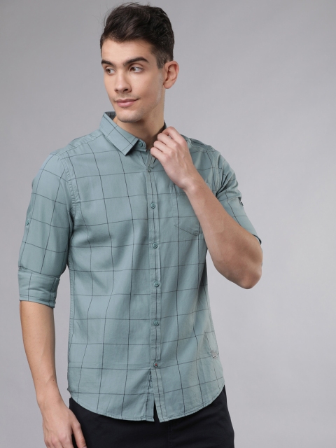 

Ecko Unltd Men Teal Blue & Black Slim Fit Checked Casual Shirt