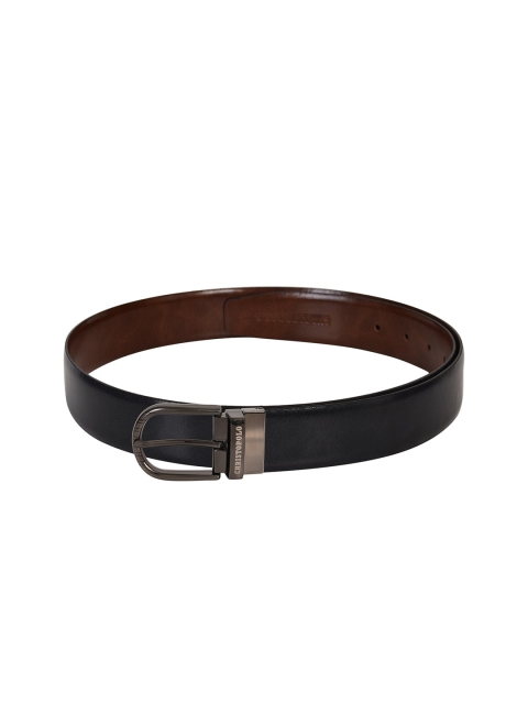 

CHRISTOPOLO Men Black & Brown Textured Leather Reversible Belt