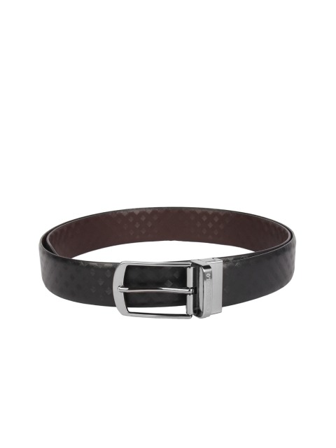 

CHRISTOPOLO Men Black & Brown Textured Leather Reversible Belt