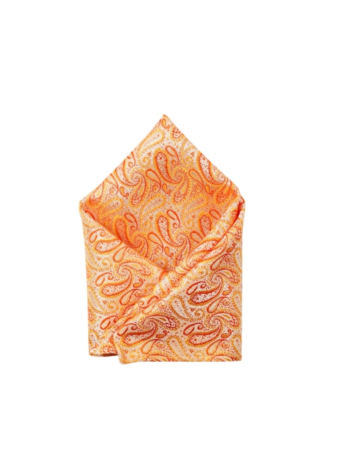 

ZIDO Men Cream-Coloured & Orange Self-Design Pocket Square
