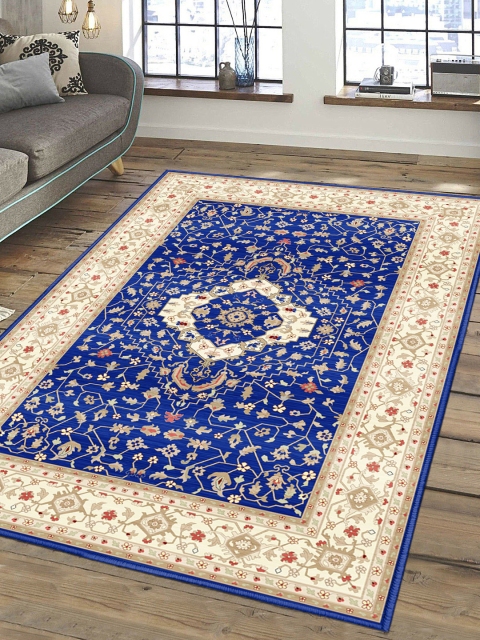 

Status Blue & Beige Ice Silk Velvet Touch Persian Hand-Tufted Carpet