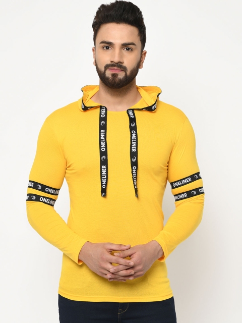 

oneliner Men Yellow Solid Hood T-shirt