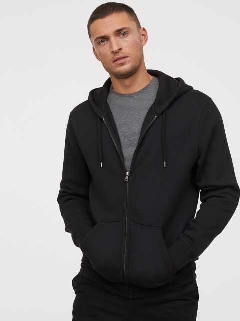 

H&M Men Black Hooded Sweatshirt Regular Fit
