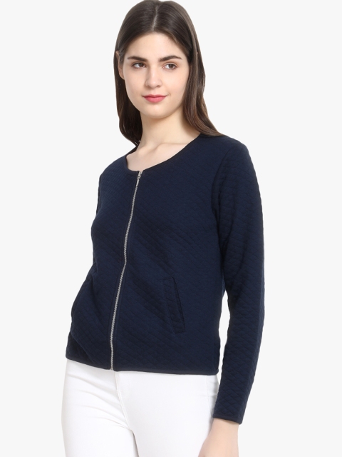 Kotty Women Navy Blue Self Design Lightweight Tailored Jacket