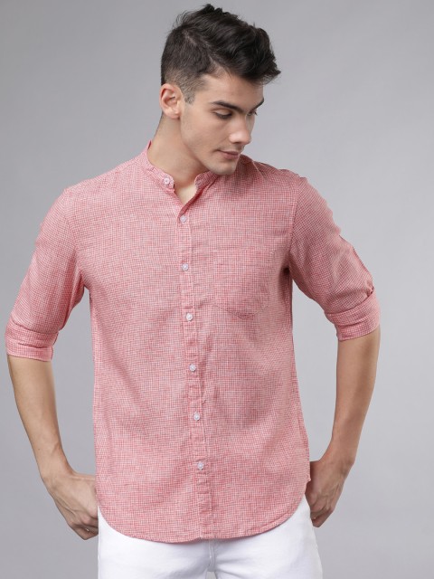 

HIGHLANDER Men Pink & White Slim Fit Checked Casual Shirt