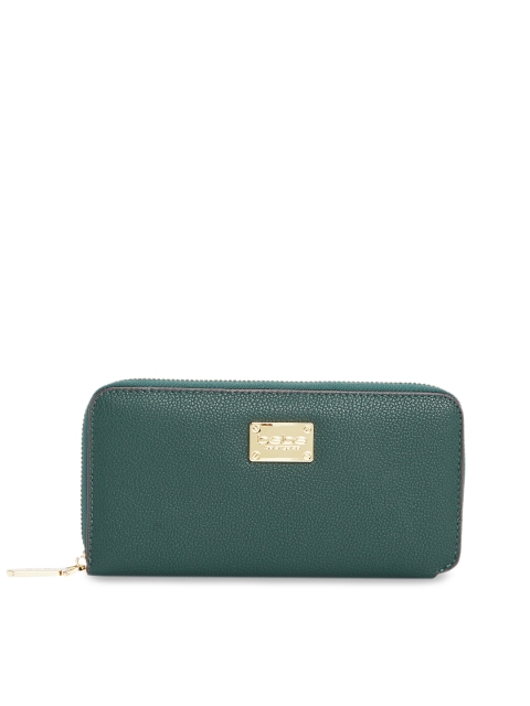 

bebe Women Green Solid Zip Around Leather Wallet