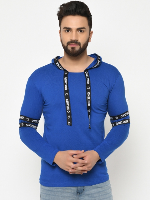 

oneliner Men Blue Solid Hood T-shirt