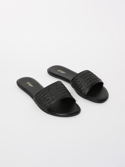 

Ginger by Lifestyle Women Black Textured Open Toe Flats