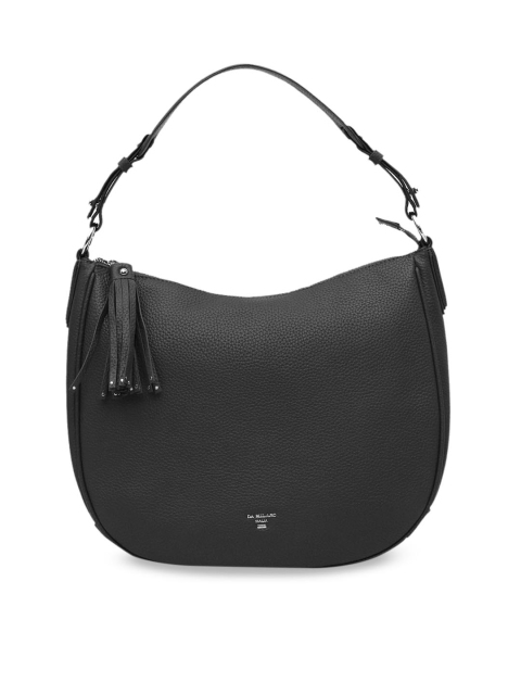 

Da Milano Black Solid Leather Hobo Bag