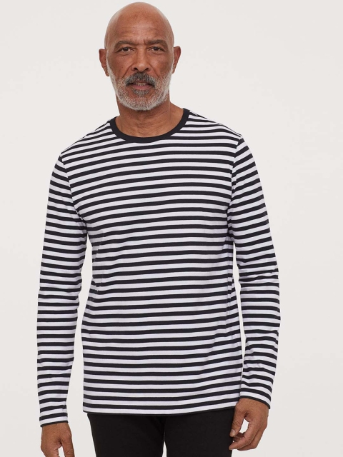 

H&M Men White & Blue Striped Top